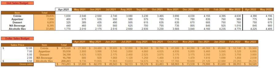 YR 1 OP BUDGET SALES